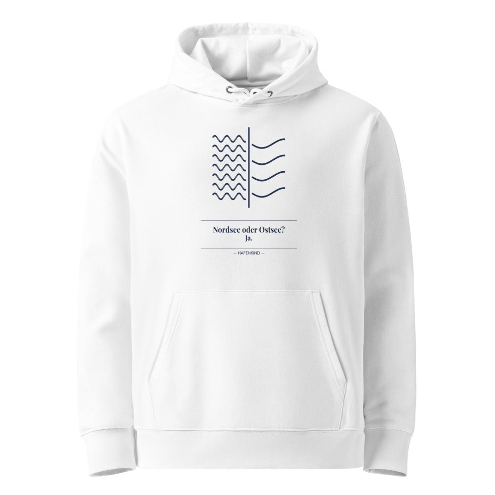 HAFENKIND Nordsee oder Ostsee? Ja. Hoodie — white